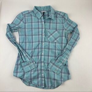 Check & Stripe Button Up Shirt Womens Small Blue Plaid Pocket